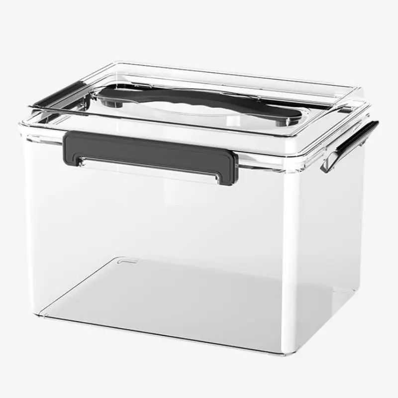 Estojo hermético transparente com alça usado como caixa seca para equipamento fotográfico