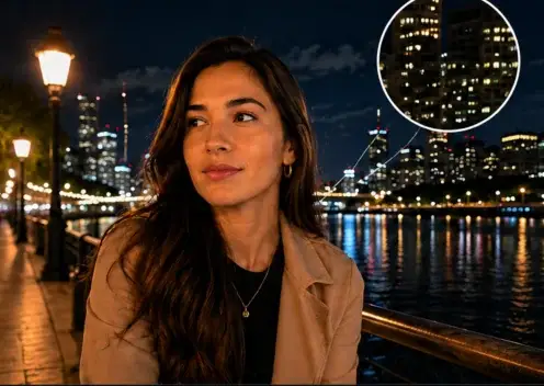 Foto noturna urbana feita com câmera mirrorless em modo manual, com mais nitidez e controle de luz
