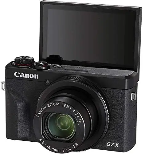 Tela inclinável da Canon G7 X Mark III voltada para a frente, ideal para selfies e vlogs